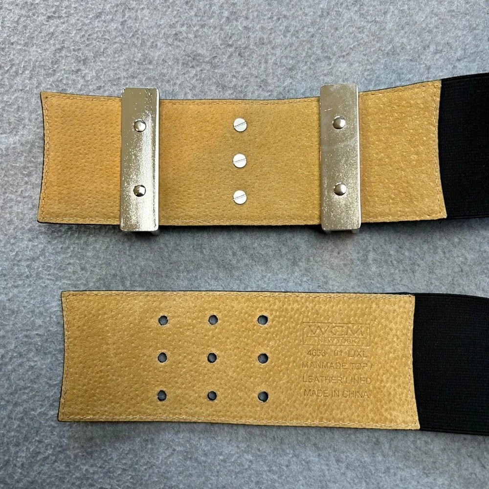 WCM New York Womens‎ Black Wide Belt Elastic Silver Buckle Statement Size L / XL
